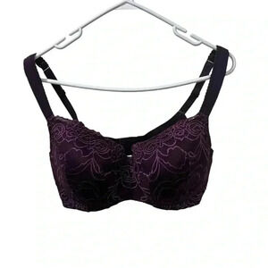 Cacique bra size 40DD balconette purple plum color lace underwire support